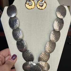 STATEMENT Hammered Metal Necklace and Earrings set